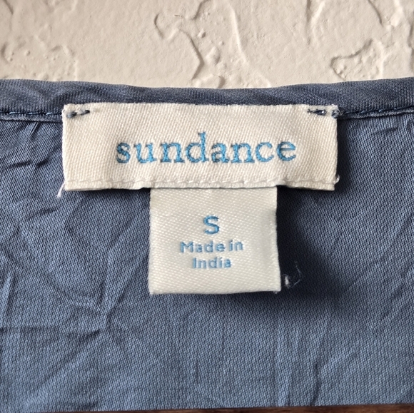 Sundance Floral Boho Silk Like Cordelia Tunic Embroidered Blue Blouse small - Picture 9 of 10